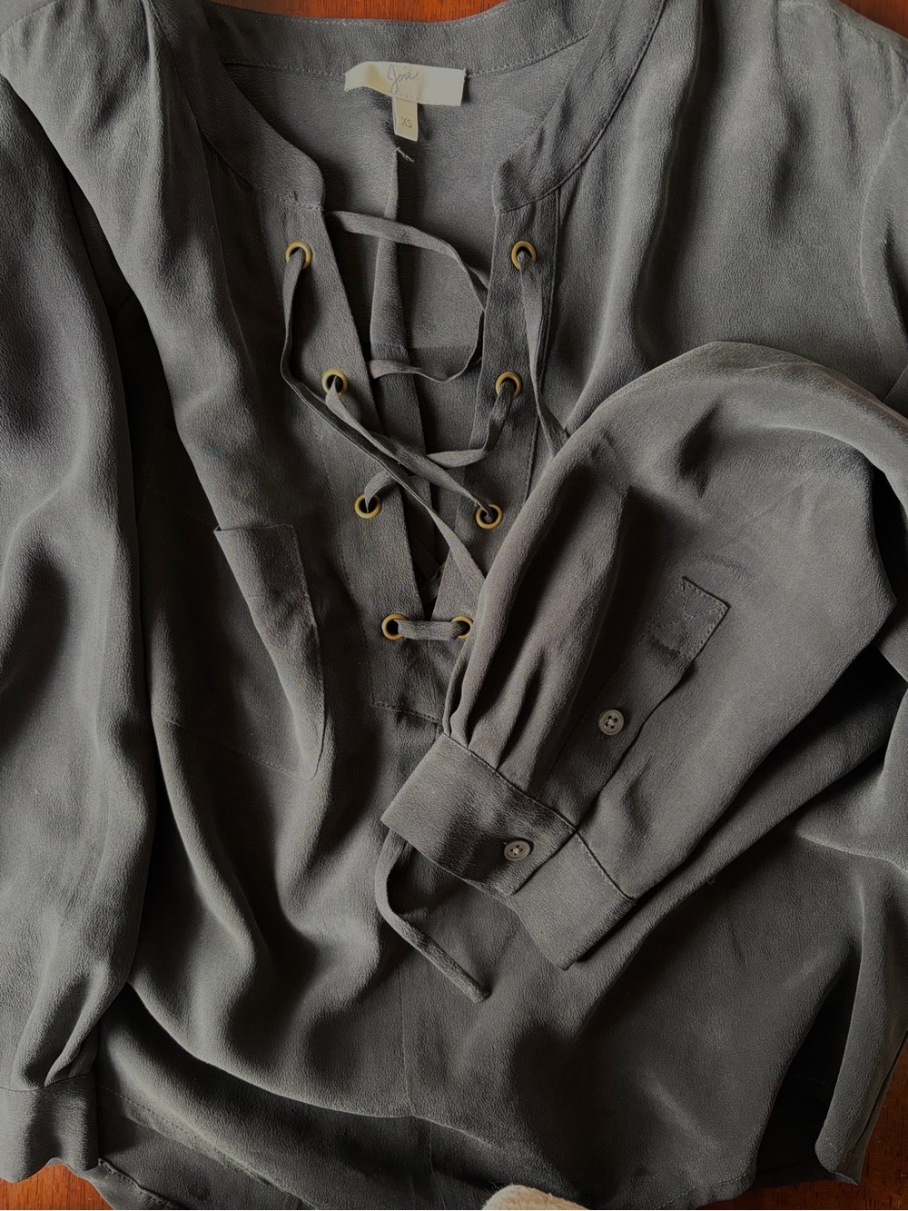 Joie Black Lightweight Lace-Up Blouse
